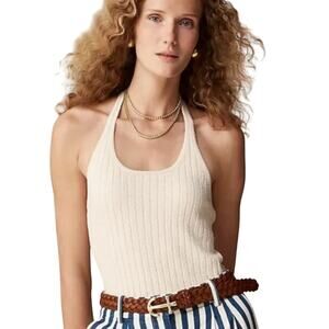 J.Crew NWT Ribbed Bouclé Halter Sweater Tank Top Cream XL